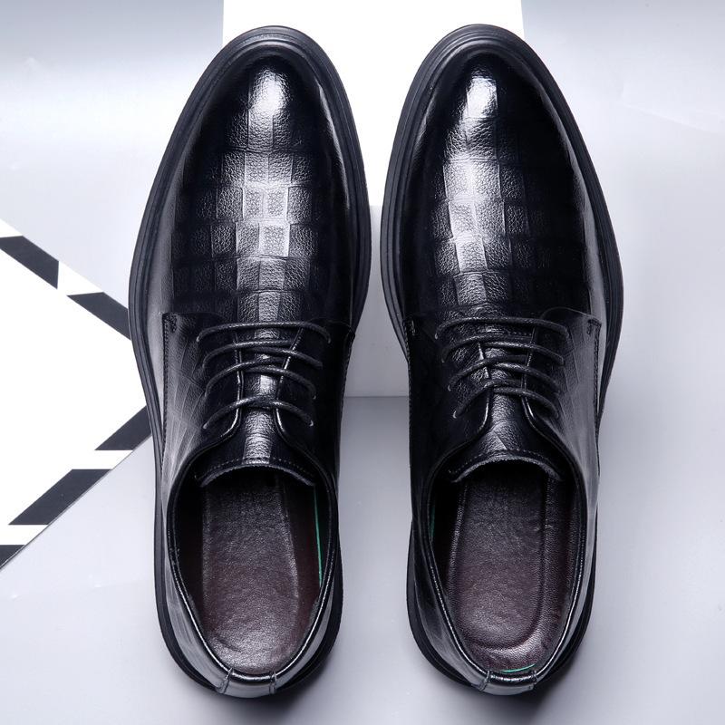 Men's leather shoes spring new business dress casual trendy shoes wedding breathable work height-increasing shoes