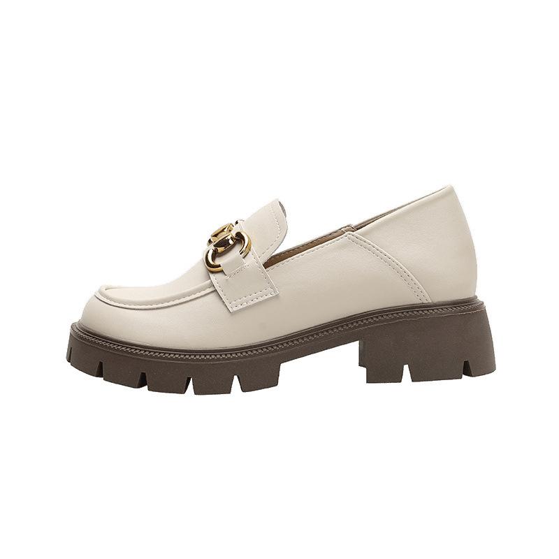 Inner height increase small leather shoes for women, British new thick-soled versatile metal buckle small size 3233 single shoes for women