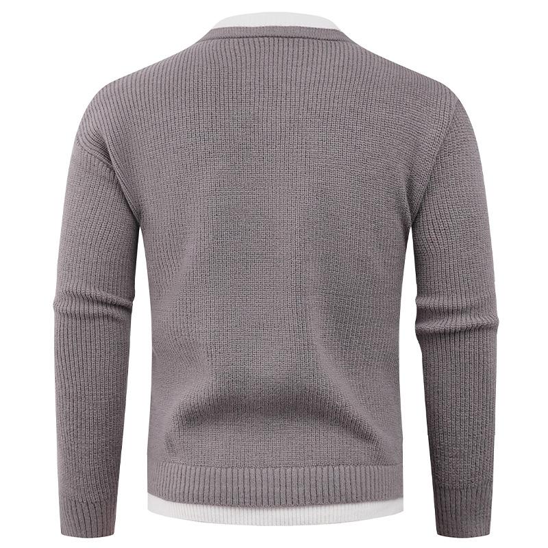 Two-piece Knitted Sweater for Men's Pullover Loose Inner Round Neck Warm Bottom