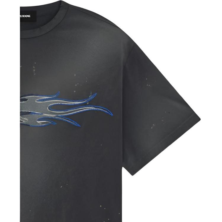 WE11DONE Ss24 Metallic Color Wash Round Neck Drop Shoulder Short Sleeve T-Shirt Unisex T-Shirts Charcoal WD-TT0-24-751-U-CH