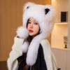 Stylish and Cute Ear Hat Imitation Plush Big Fox Ear Protection Integrated Scarf Thickened Autumn and Winter Cold Warm Hat