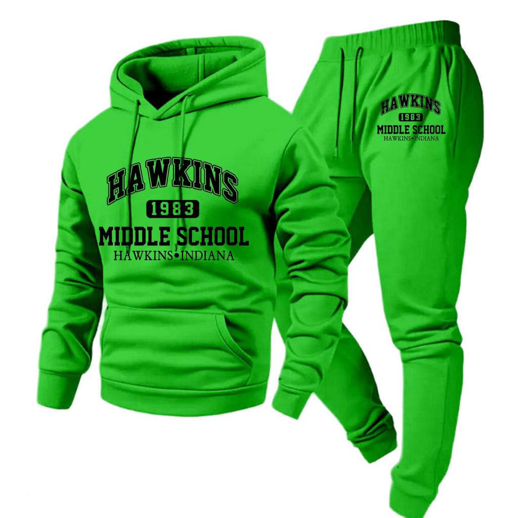 Pánská ležérní jednobarevná filmová a televizní periferní tištěná mikina s kapucí a dlouhým rukávem, pánská sportovní mikina a tepláky dvoudílný set