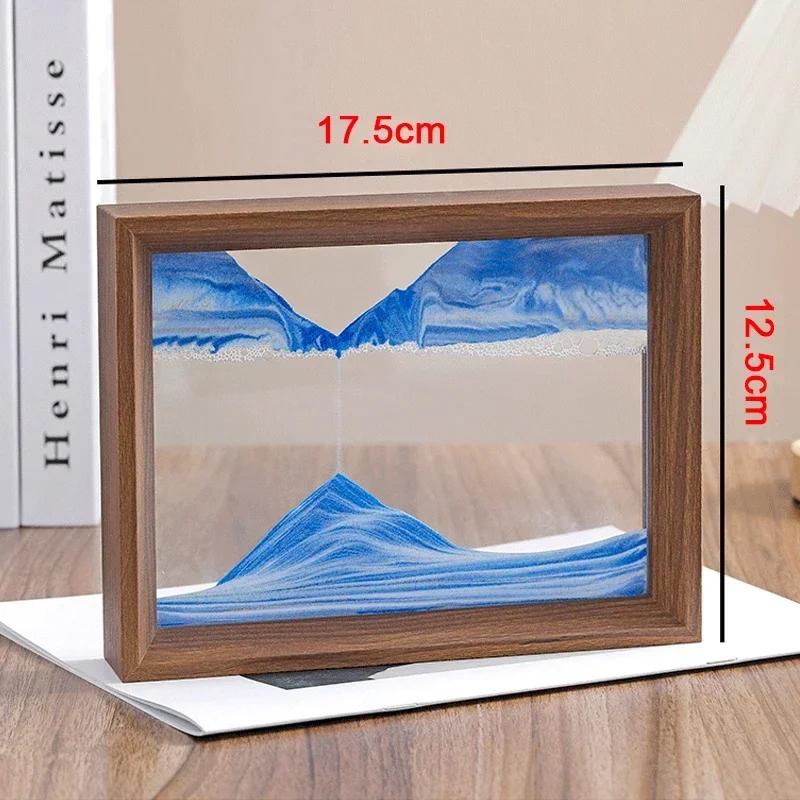 Wooden Frame Sandscape Moving Sand Art Picture Quicksand 3D Liquid Hourglass Craft Flowing Sand Painting Office Home Decor Gifts
