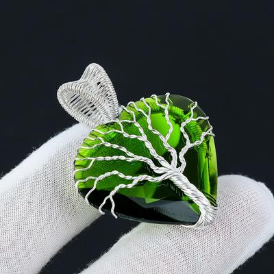 Grüner Turmalin Edelstein Lebensbaum Anhänger 925 Sterling Silber Draht gewickelt Anhänger Silber Edelstein Handgemacht Anhänger Halskette als Geschenk