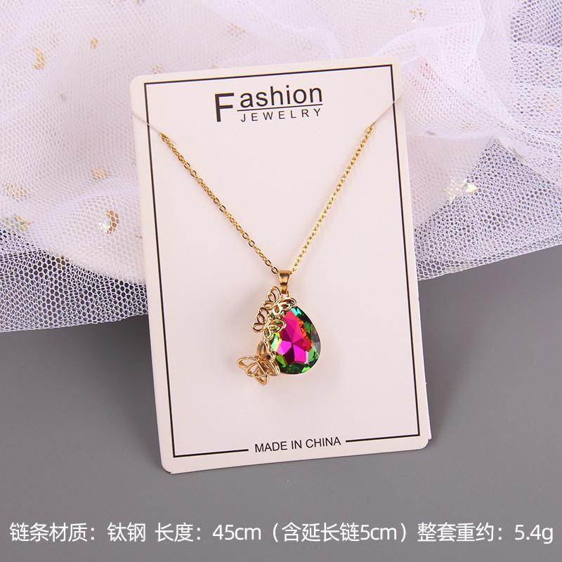 Luxury Drop Water Shaped Zircon Pendant Necklace Geometric Stainless Steel Choker Jewelry Birthday Gifts For Women Girls