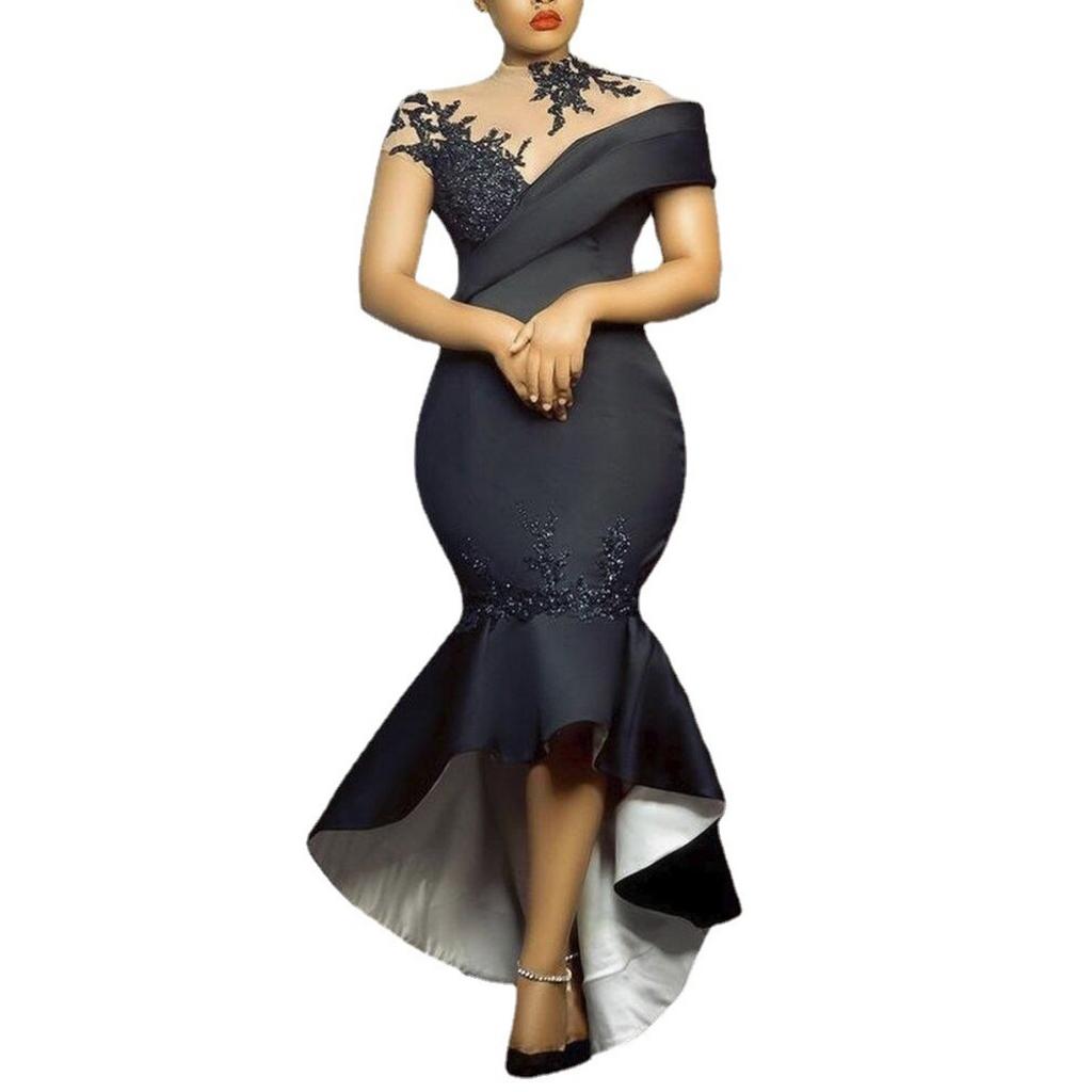 Women's New Black Mermaid Long Dress, Sexy Bodycon Party Evening Gown, European American Trendy Formal Dress