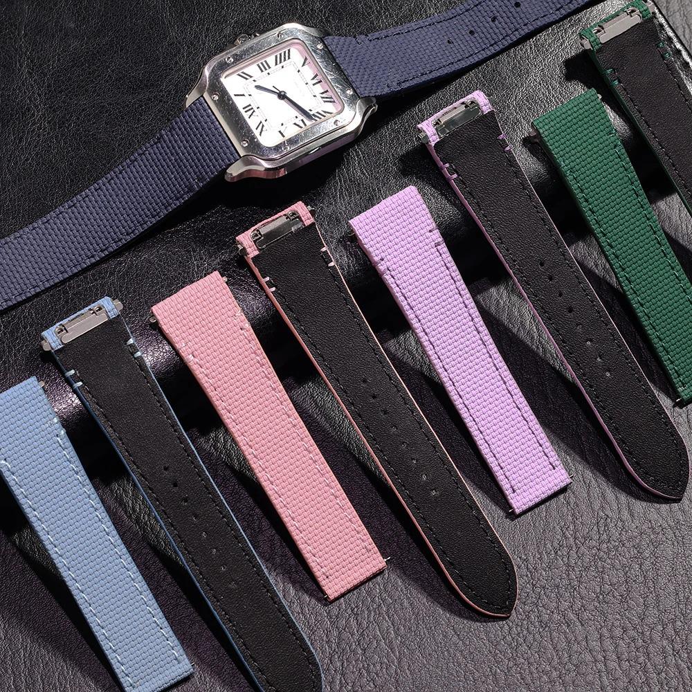 19mm 21mm FKM-Gummi-Uhrenarmband für Cartier Santos WSSA0009 WSSA0010 WHSA0021 Schnellwechsel-Stahl-Endstück-Verbindungsglied-Uhrenarmband
