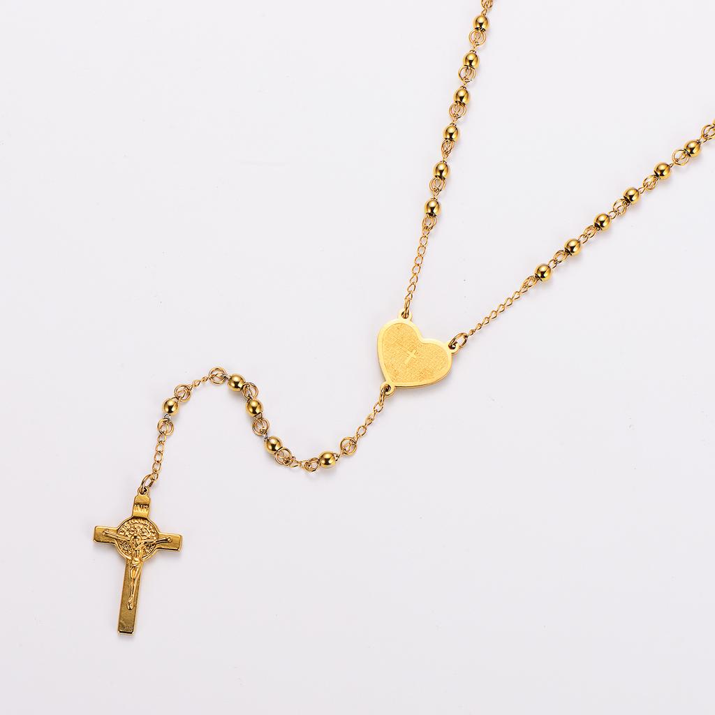 Pendentif Croix Plaqué Or 18K Imperméable Bijoux Collier Chapelet en Acier Inoxydable pour Femmes