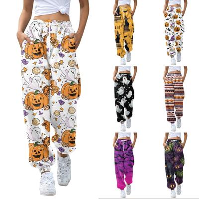 Women's Casual Halloween Print Joggers with Drawstring Elastic Waist Cuffed Sweatpants
