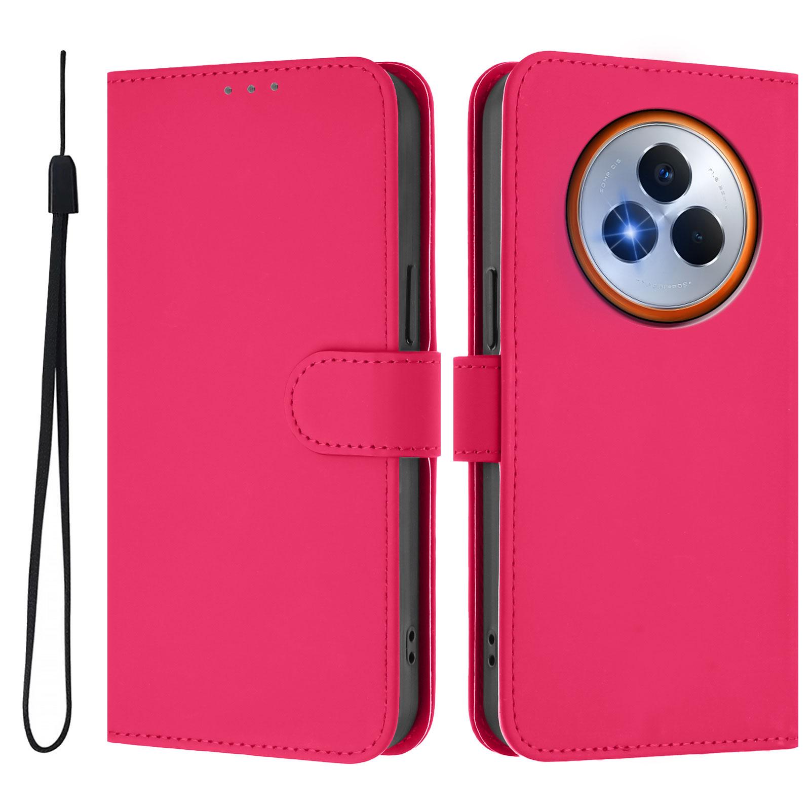 

For Realme Narzo 80 Pro 5G Case Solid Color Wallet Leather Phone Cover with Strap Rose Red
