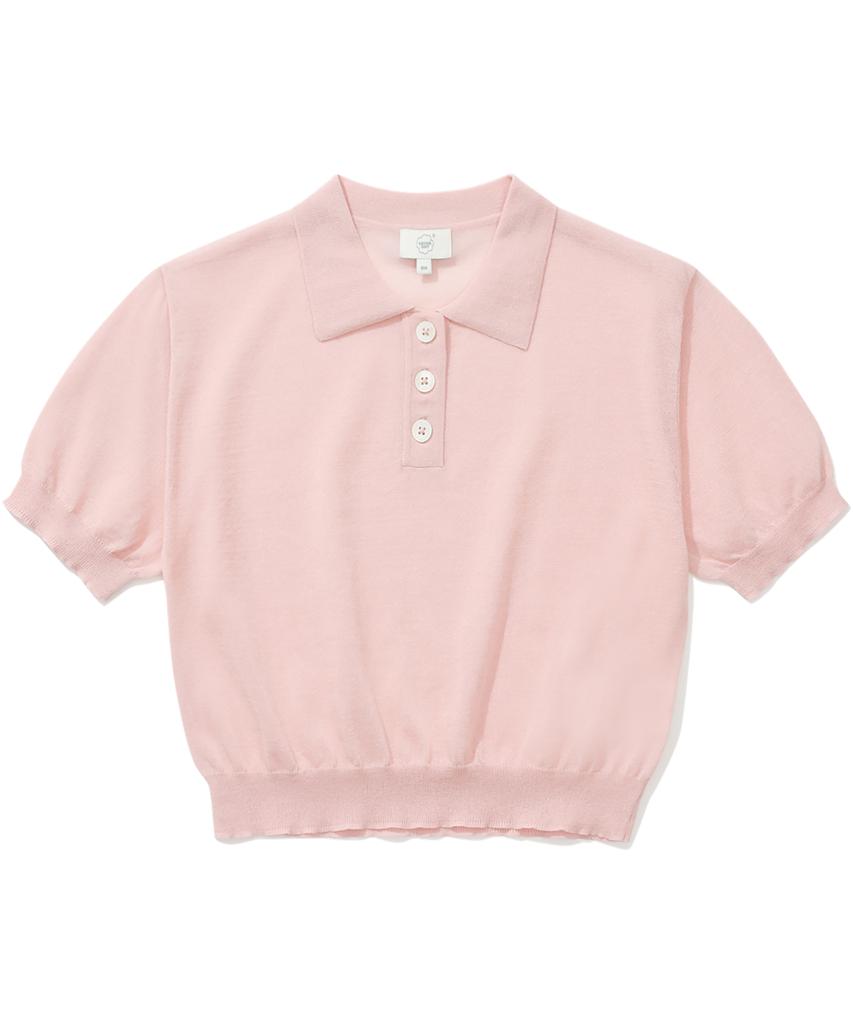 COVERNAT WOMAN Sheer Collar Crop Half Knit Light Pink