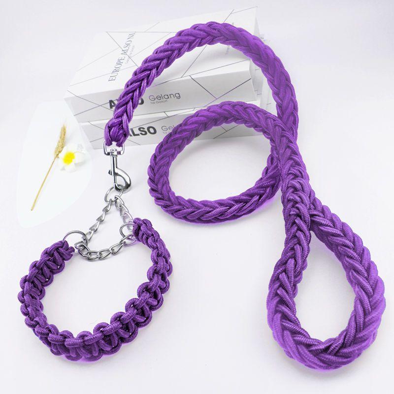 4FT Nylon Braided Rope Traction with Soft Breathable Adjustable Nylon Dog Collar for Small Medium Large Dogs Walking,Hiking,Camping,Exploring