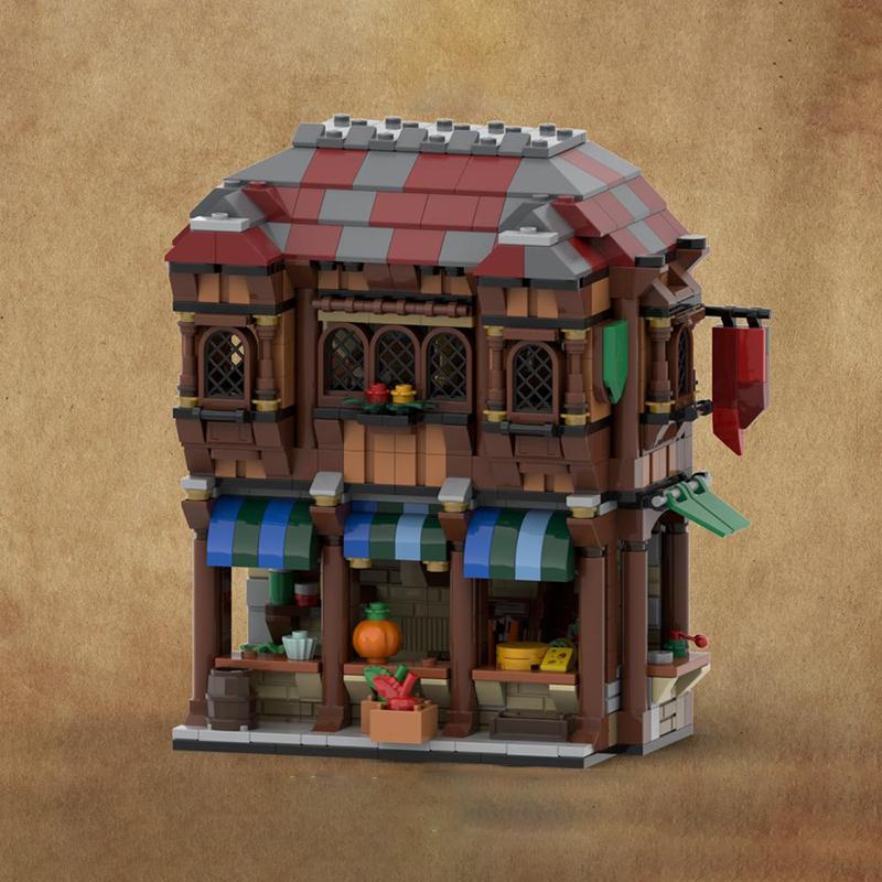 MOC-177014 Mittelalterliche Straßenszene Hausbau-Serie Puzzle DIY Kreatives Spielzeugmodell Ornamente Weihnachtsgeschenk