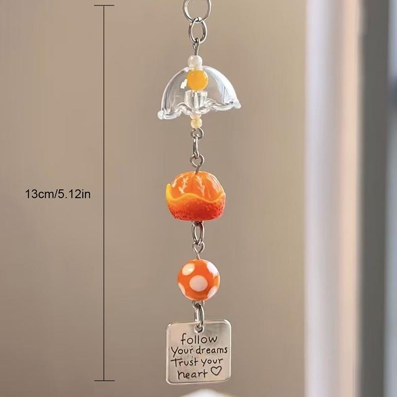 Y2K Orange Key Chain Wind Chimes Star Beaded Keyring For Phone Camera Earphone Case Charm Pendant Keycord