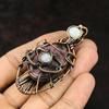 Evil Eye Rhodonite Copper Wire Wrapped Pendant Moonstone Copper Jewelry Handmade Pendant Evil Eye Jewelry Rhodonite Pendant Gift For Friend