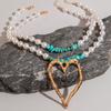 Niche Korálkový Imitace Perly Tyrkysový Náhrdelník Retro Exagerovaný Přívěsek Lásky Klíční kost Řetízek Vícevrstvý Náhrdelník
