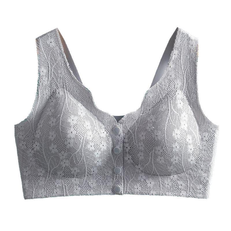 Lace Front Closure Wire-Free Bra for Middle-Aged & Elderly Women - Comfortable, Breathable, Plus Size Underwear