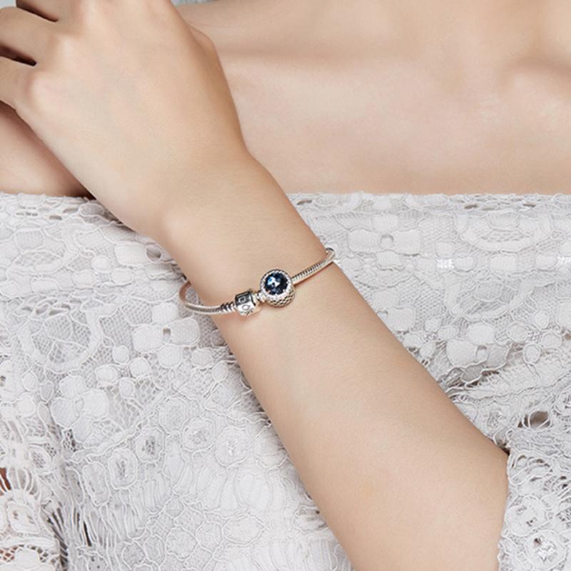 Pandora Blue Button Charm 925 Silver Bracelet Women's Silver/Blue ZT0095