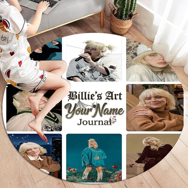 Billie Eilish Custom Name Round Area Rug,Carpet Rug for Living Room Bedroom Sofa Playroom Decor,Non-slip Floor Mat