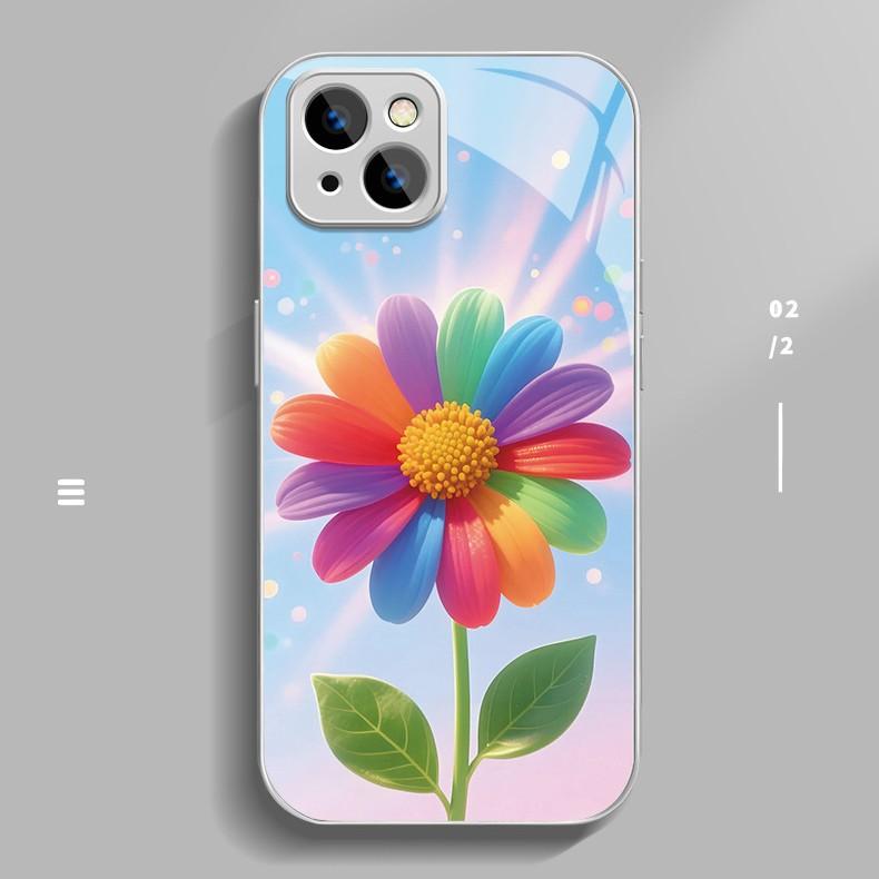 

Colorful Sunflower for Apple 16promax Mobile Phone Case for IPhone15/14 New Cartoon 13 Glass Case For Apple 6/6S