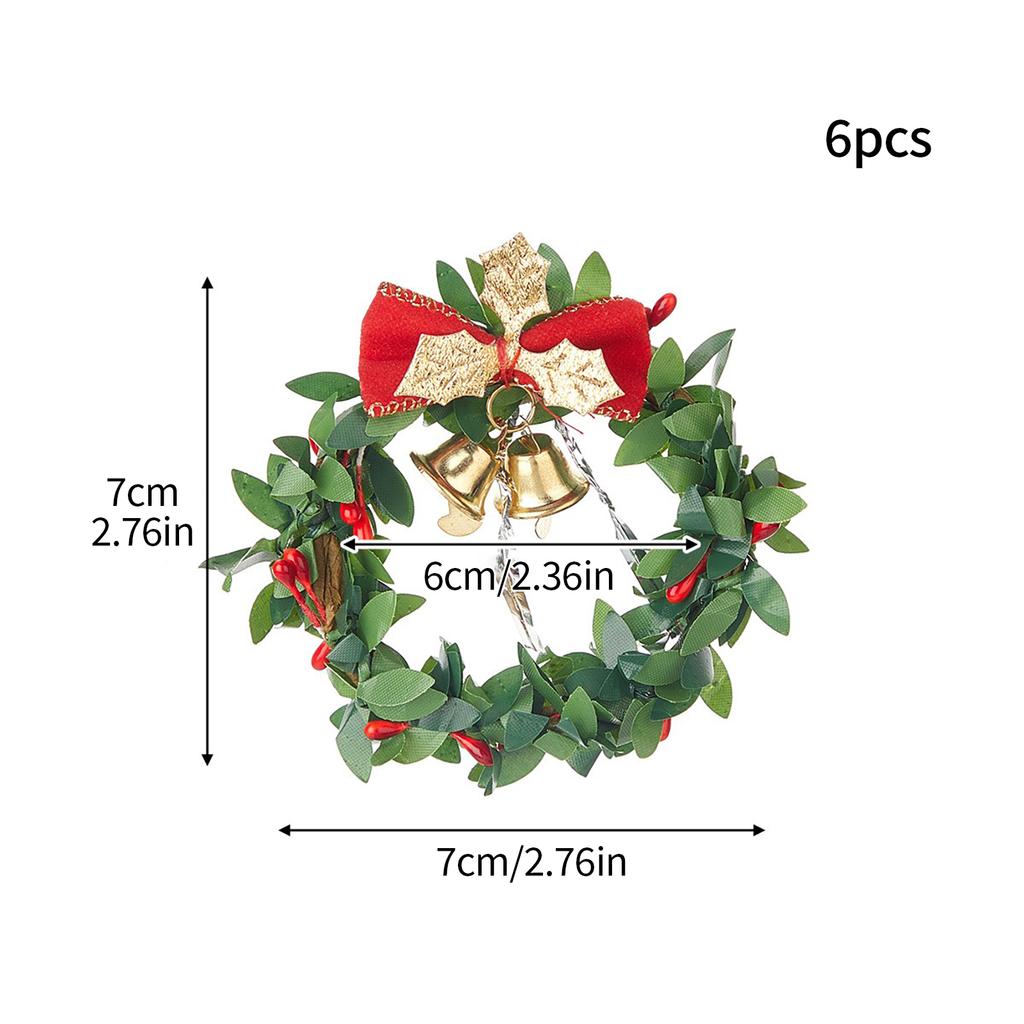 6PCS Small Xmas Wreath Mini Garlands for Celebration Fireplace Stair Decoration