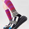 Striped Knee High Socks Women Retro Colorful Knee Socks Stretchy Breathable Casual Socks for Roller Skating Running Sports Daily Wear