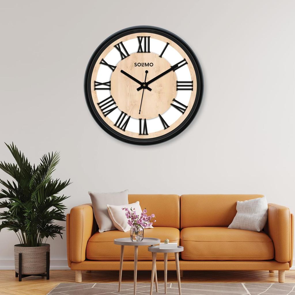 Roman Wheel 12-inch Plastic and Glass Silent Movement Wall Clock (Black).