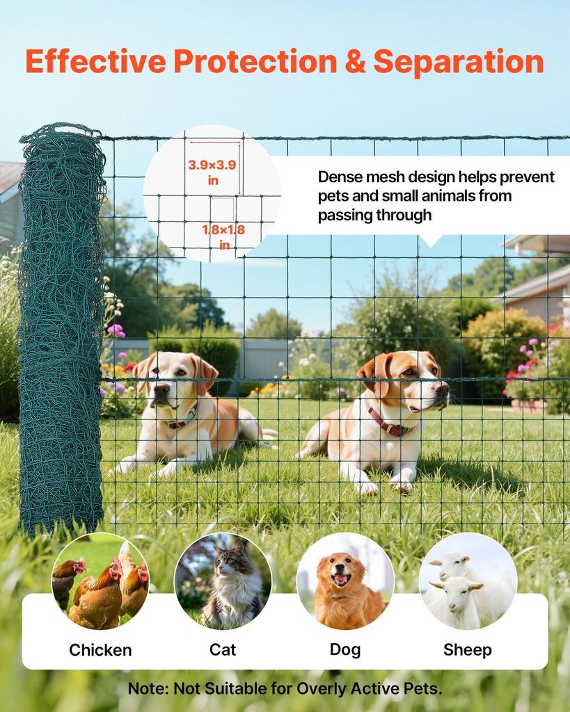 Temporary Fence with Posts, 1.25 x 25m Plastic Mesh Fencing, Garden Safety Fences Netting with Double-Spike Stakes & Guy Ropes, Temporary Fence for