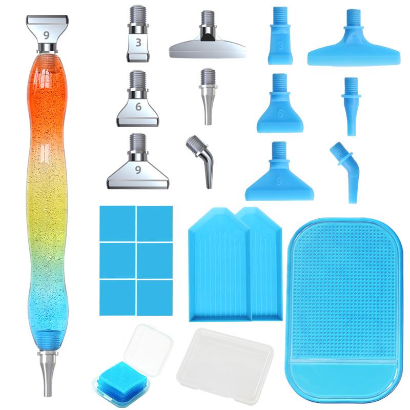 Glitter Gradient Resin Diamond Painting Pen Kit 12 Interchangeable Tips 6 Wax Blocks 2 Sorting Trays Correction Tool Ergonomic Grip