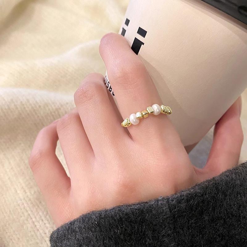Unique Irregular Silver Pearl Ring For Women Adjustable Fashionable Geometry Design