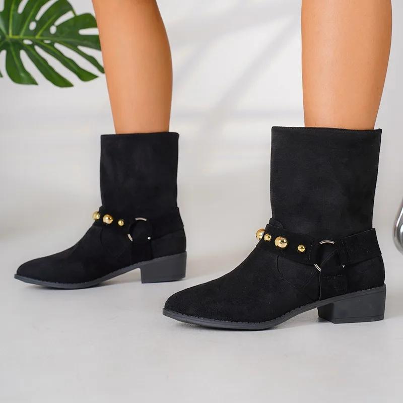 Fashion 2025 Trend Women Suede Chelsea Ankle Boots Chunky Shoes Winter New Fashion Walking Shoes Retro Fad Goth Pumps Dress Botas Mujer
