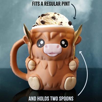 Highland Cow Ice Cream Pint Rack 3D Printing Leak Proof Ice Cream Pint Holder Antifreeze Handle Insulated