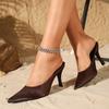 Fashion Retro Brown Pointed Toe Pumps Women Fashion Comfort Shallow Thin Heel Slide Sandals Elegant Banquet Dress Shoes Zapatos De Mujer