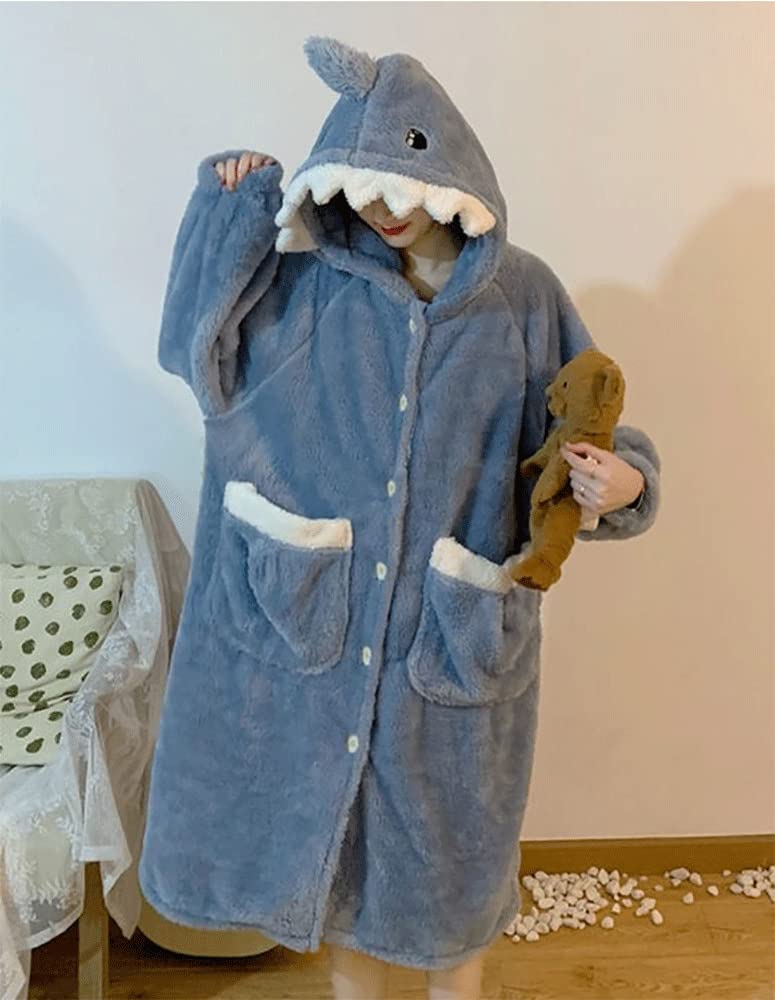 Tzrcyc Shark Romper Overalls, Thick and Cute Winter Pajamas, Long Sleeves, Warm Sleepwear, Fluffy, Perfect for Spring, Autumn, and Winter (Blue)