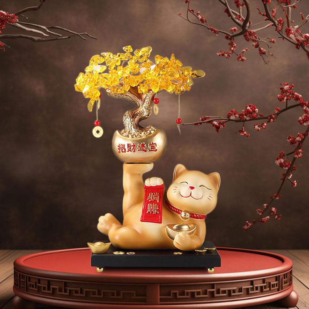 Fortune Tree Lucky Cat Statue and Figurine Art Collection Birthday Gift Tabletop Decoration