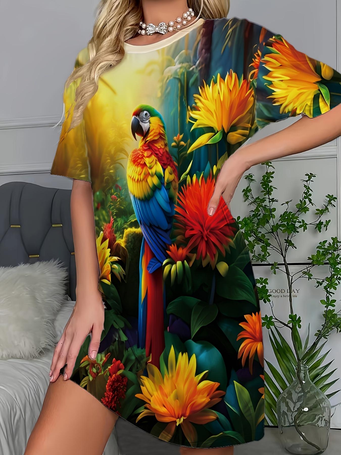 Women s Parrot and Floral Print Nightgown 4XL дубильная кора
