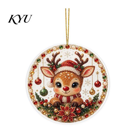 Office Holiday Decorations Christmas Acrylic Hanging Ornament, 2D Flat Double Side Printed Personalized Gifts Santa Snowman Pendant for Tree