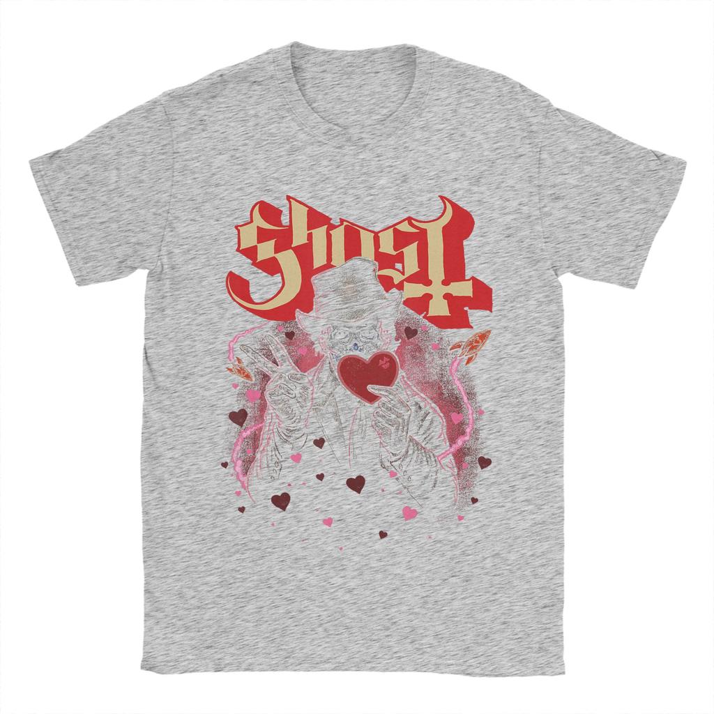 Ghost Band Valentines Day Flower Heart Skull TShirts for Men Awesome Cotton Tees Round Collar Short Sleeve T Shirt Tops