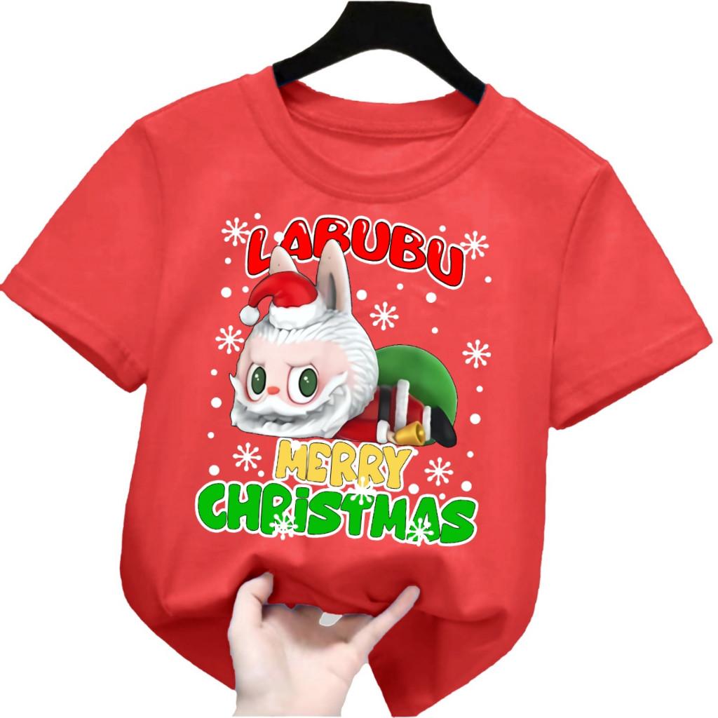 Merry Christmas unisex pure cotton T-shirt funny labubu short sleeved shirt 110