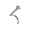 Titanium Nose Ring With Blue Zircon - Silver - Tn-010 0.8/6.5/2