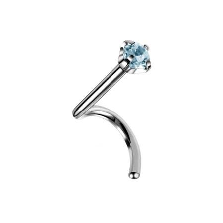 Titanium Nose Ring With Blue Zircon - Silver - Tn-010 0.8/6.5/2