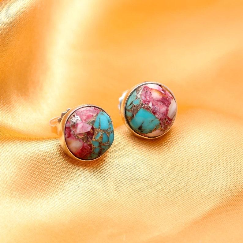 Türkiser Edelstein Ohrstecker, 925 Sterling Silber Runde Ohrstecker, Geschenk für Mama, handgemachter Ohrring, Geburtstagsgeschenkidee