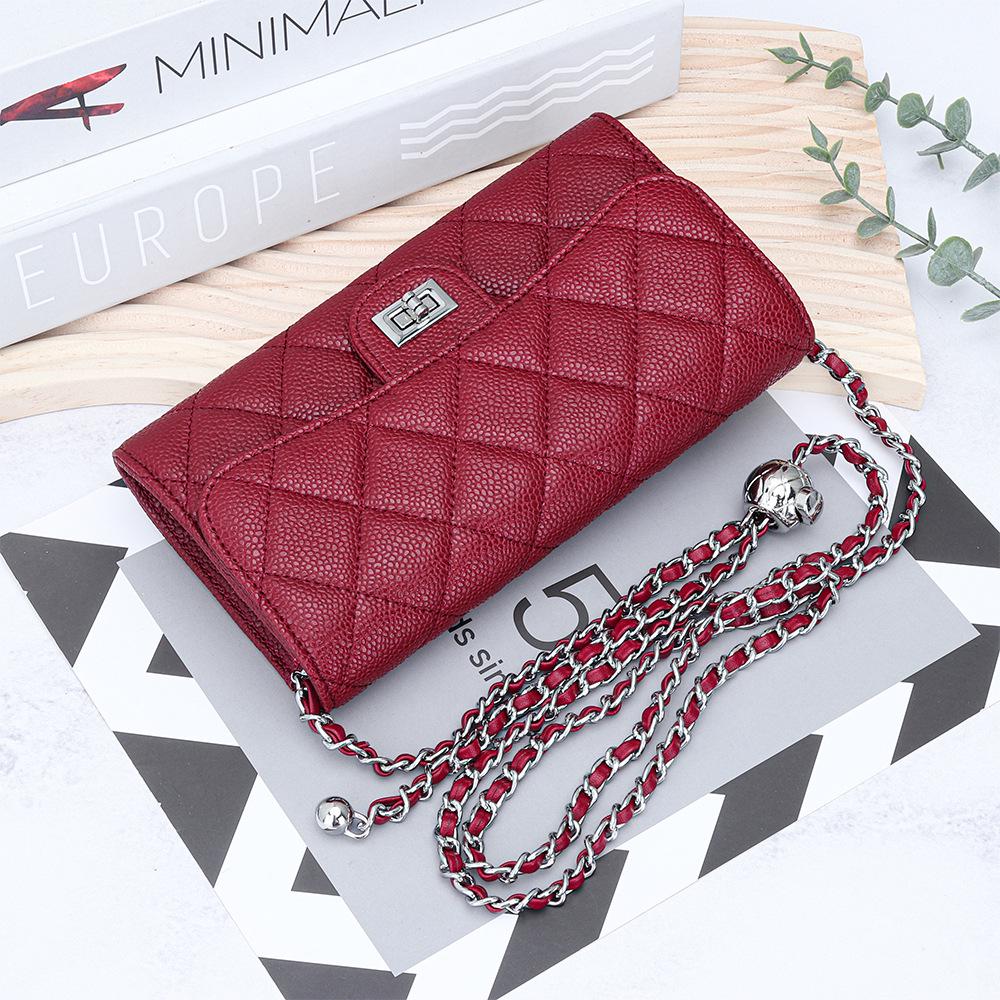 Luxus Rindsleder Kaviar Muster Kette Umhängetasche: Damenmode Multifunktionale Geldbörse & Clutch aus echtem Leder