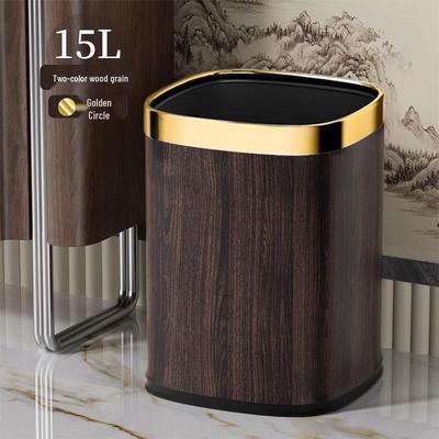 Decorative 15L Square Wood Grain Iron Trash Can