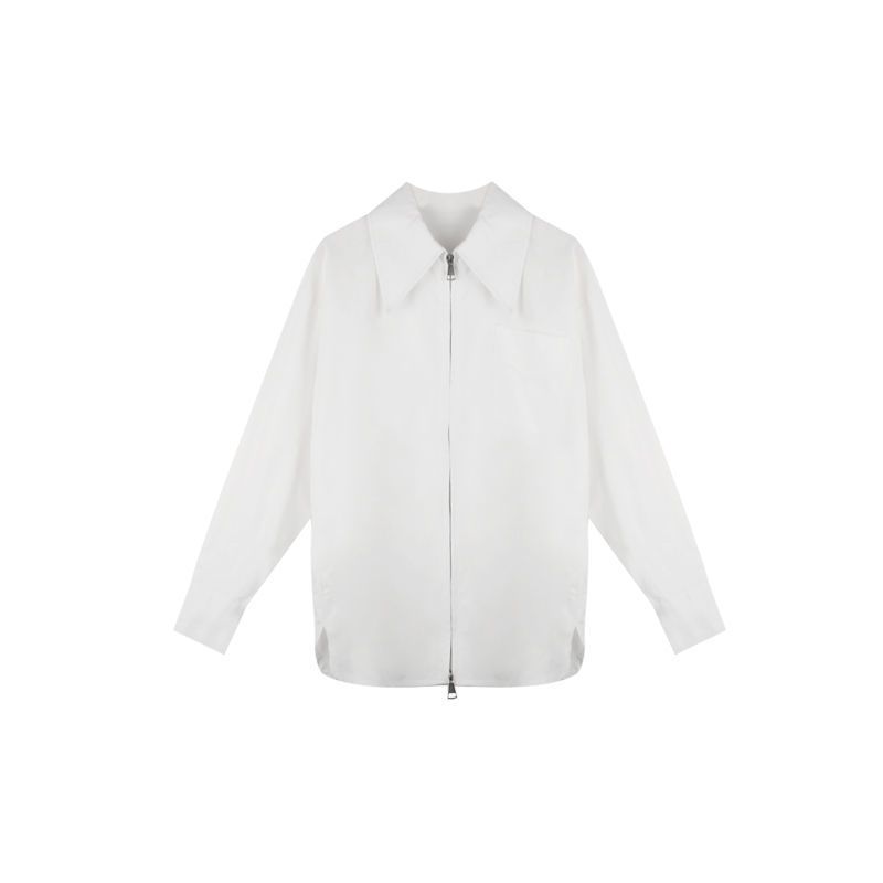 Zipper Women's Jacket Solid Color Double Opening Chest Pocket Turn Down Collar Long Sleeved Outerwear Korean New Style Spring Loose Female Top