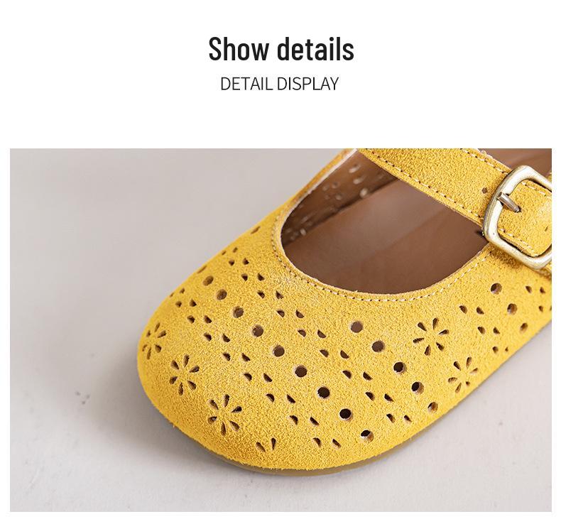 Girls' Breathable Princess Shoes - Soft-Soled, Closed-Toe, Hollow Design, Spring 2026 Edition.