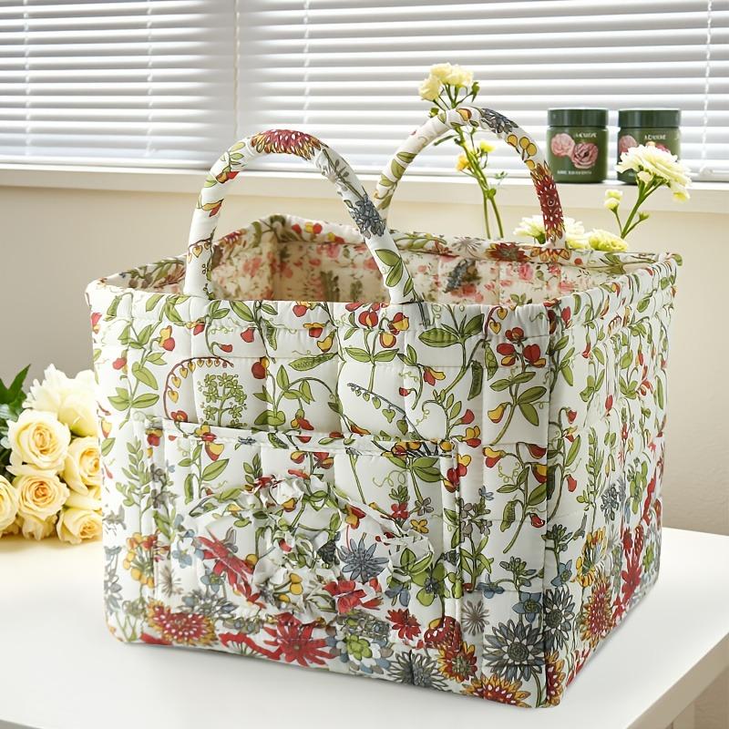 Floral Fabric Storage Bins with Handles, Multi-compartment Organizer for Clothes & Accessories, Bedroom Bathroom Use