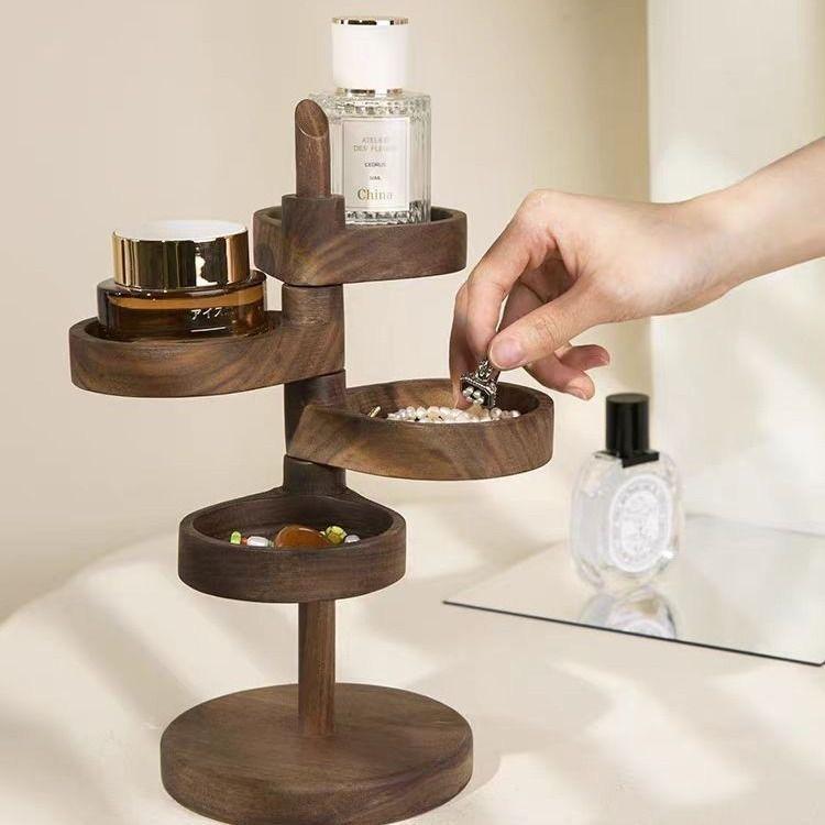 Modern Rotating Wooden Desktop Multifunctional Shelf Home room Table Jewelry Tray Ornaments Plant Storage Shelf Accessorie Decor