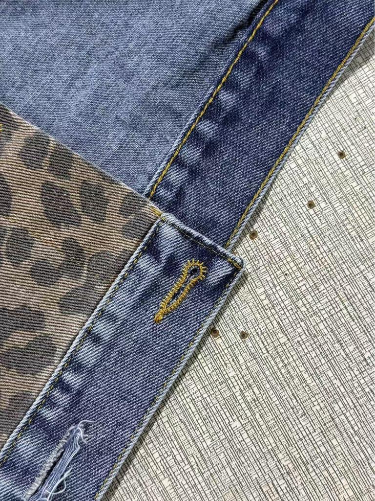 Leopard Print Denim Short Jacket for Women - European & American Spring/Autumn Collection