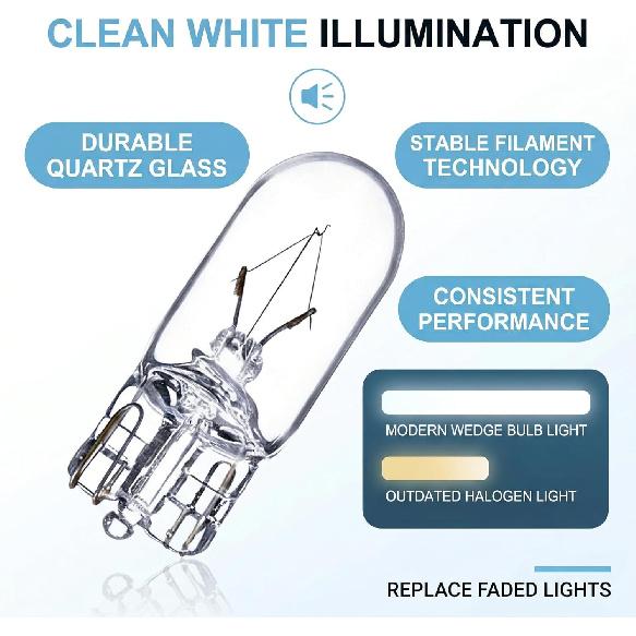194 Bulb,168Bulb,T10 Light Bulb W5W 1/4 Wedge Base 12V 5W Side Marker Light Bulb Compatible for T10 194 2825 License Plate 168 W5W Car Lights. (10,